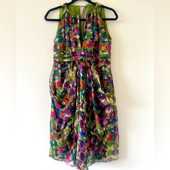 Nicole Miller Collection Multicolor Silk Blend Dress Halter Neck In Size 8 - Picture 1 of 13